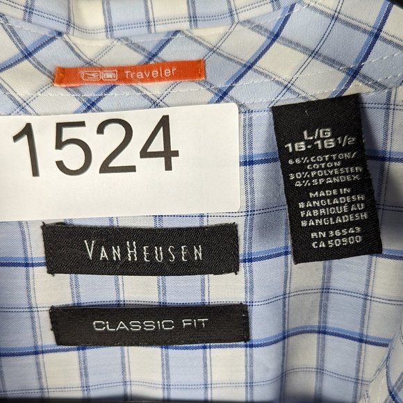 Van‎ Heusen* Men's Long Sleeve Button Down Curved Hem Chest Pocket Shirt~ Large - Picture 4 of 11